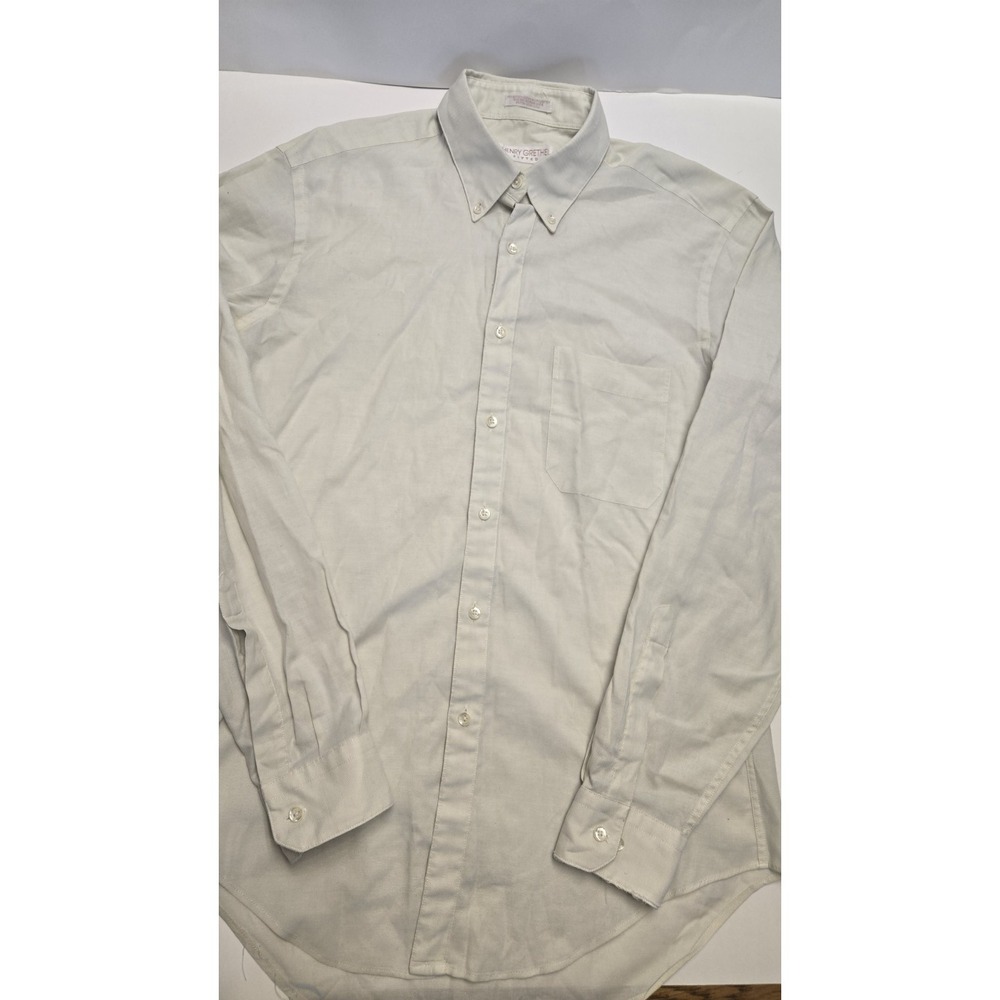 EUC Henry Grethel Fitted Dress Shirt Men’s 16 34/35 Cream Button Down Vintage HK